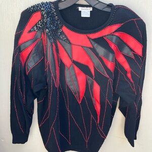 Black & Red Embellished Crewneck Sweater